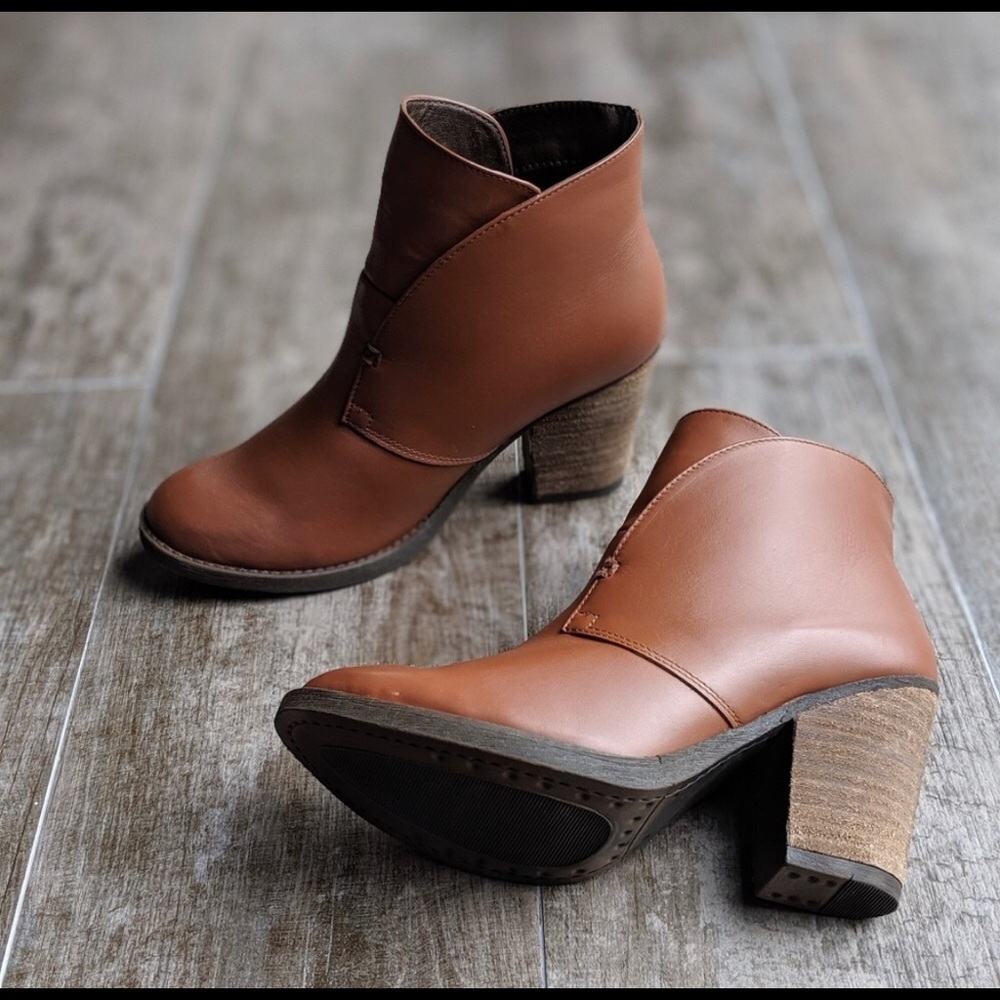 Artisan Brown Leather Slip On Booties